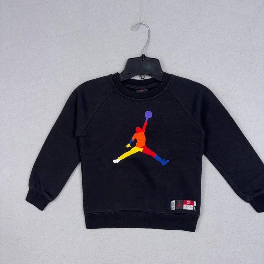 Jordan Sweatshirt Kids Size 6 Black Colorful Jumpman Logo Graphic Streetwear